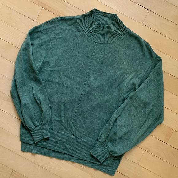 REPEAT High Neck Green Sweater w/Puffy Sleeves - Picture 4 of 7